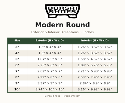 Bonsai Shoes Modern Round dimension chart