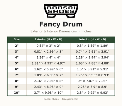 Bonsai Shoes Fancy Drum dimension chart