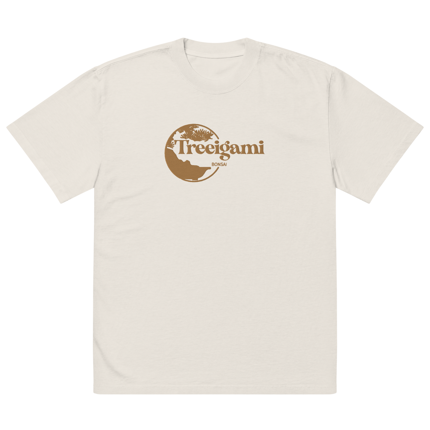 Treeigami Gold Embordered Logo on an Oversized faded t-shirt