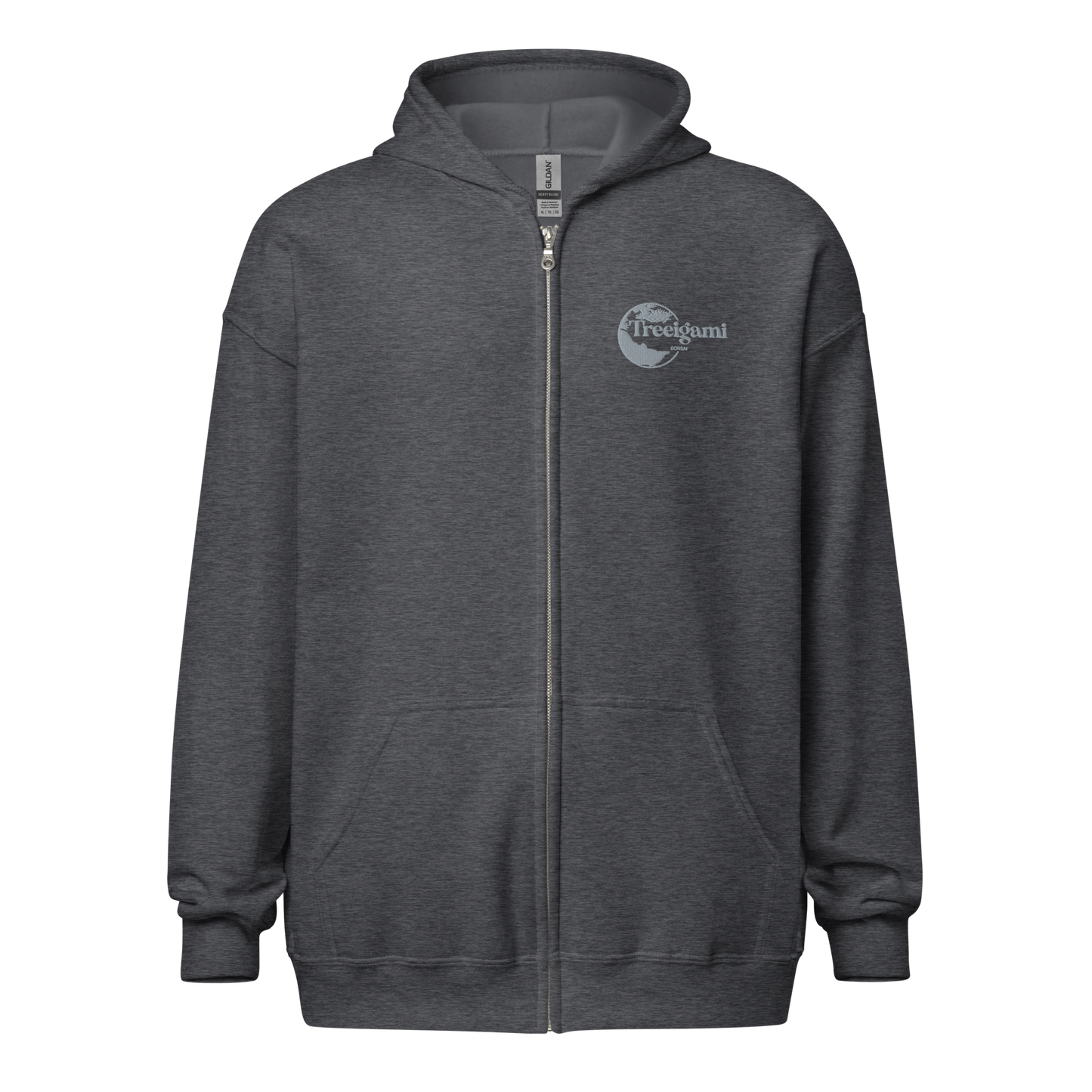 Treeigami Unisex heavy blend zip hoodie - Grey Embordered Logo