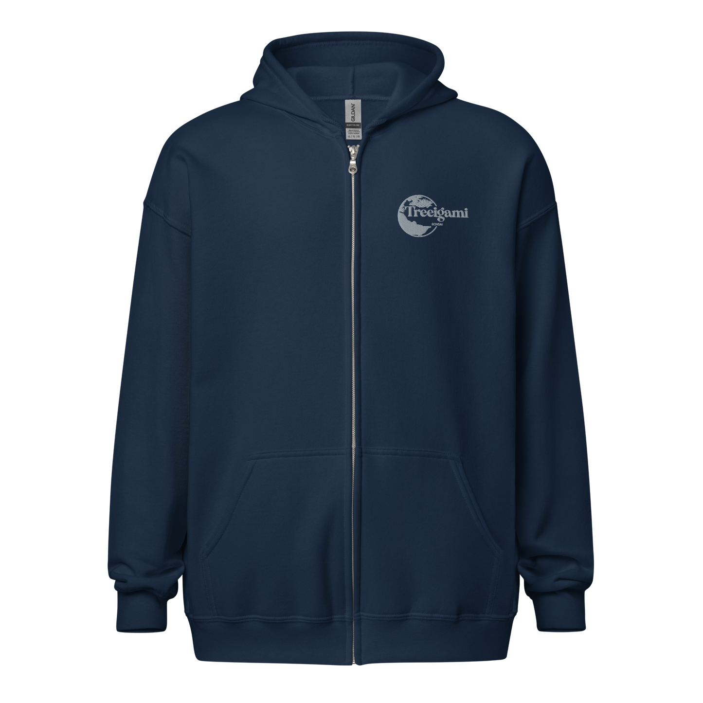 Treeigami Unisex heavy blend zip hoodie - Grey Embordered Logo